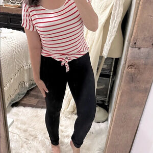 Boston Proper Red and White Striped tie front Top size medium